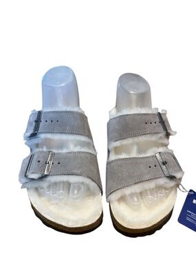 NWT Birkenstock Arizona Shearling Gray Suede Fur Lined Sandals EU 38